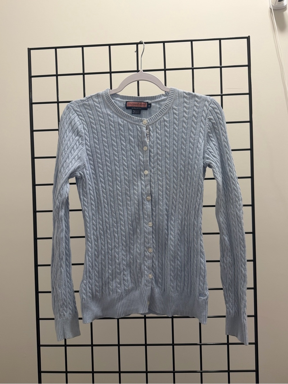 Vineyard Vines Pale Blue Cable-Knit Button Front Cardigan